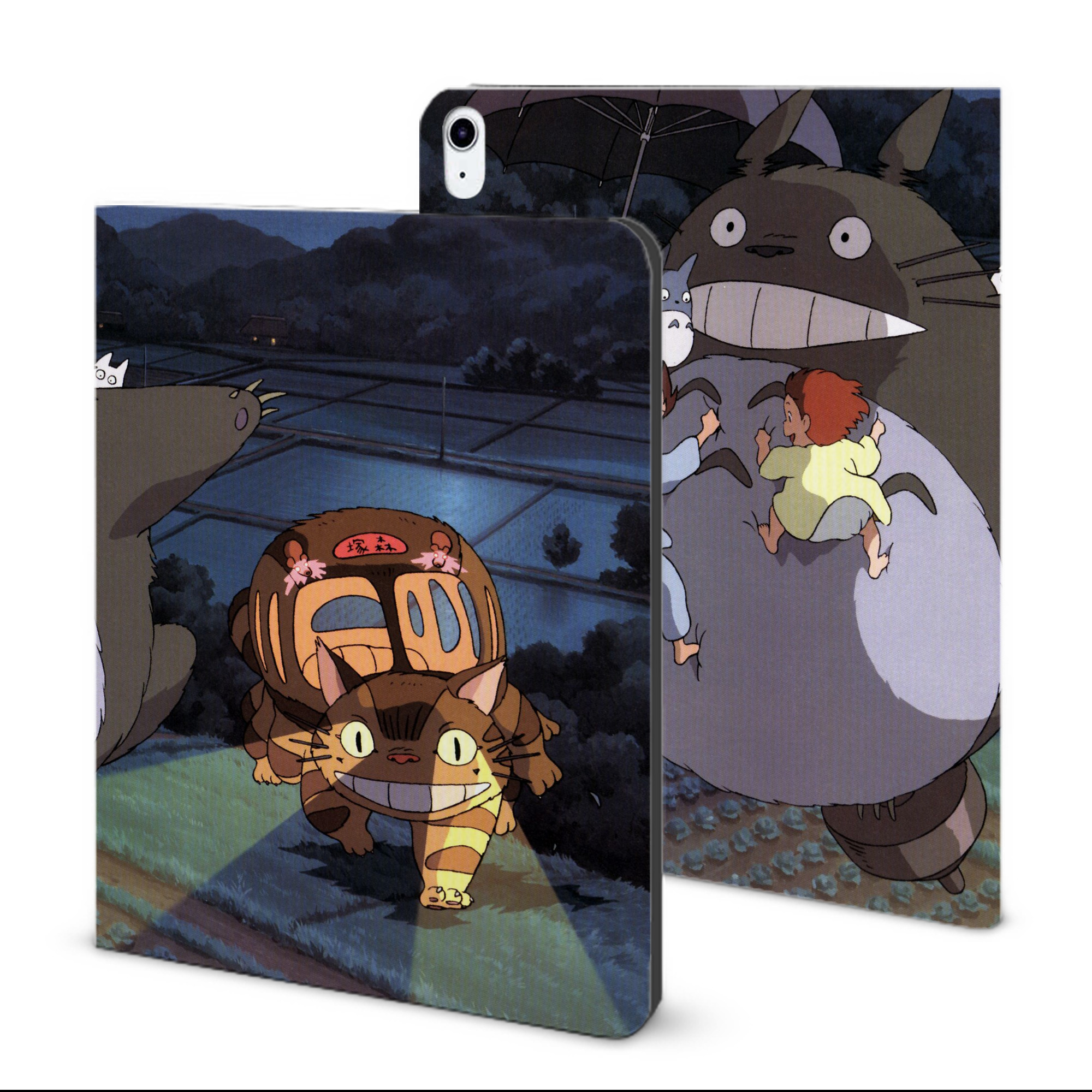 （画像用） となりのトトロ 草壁メイ 草壁サツキ My Neighbor Totoro Satsuki Kusakabe Mei Kusakabe IPad ケース ブック型 PUレザー TPU 耐衝撃 軽量 薄型 ペン収納なし 全面保護 IPad 各モデル対応